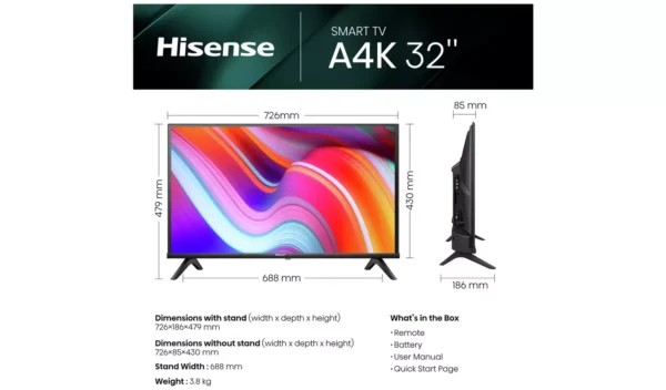 Hisense 32 Inch 32A4KTUK Smart HD Ready HDR LED Freeview TV - Image 2