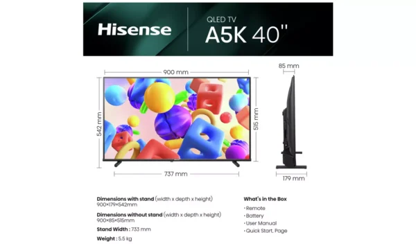 Hisense 40 Inch 40A5KQTUK Smart Full HD HDR QLED Freeview TV - Image 2