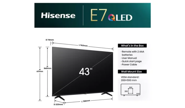 Hisense 43 Inch 43E78NQTUK Smart 4K HDR UHD QLED Freely TV - Image 3